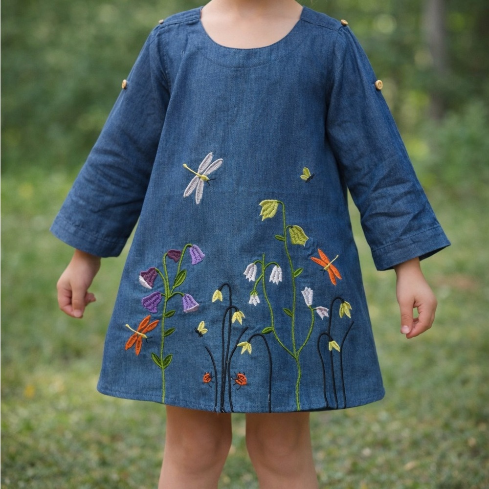 Girls Denim Embroidered Dress Size 100 (3–4 Years)